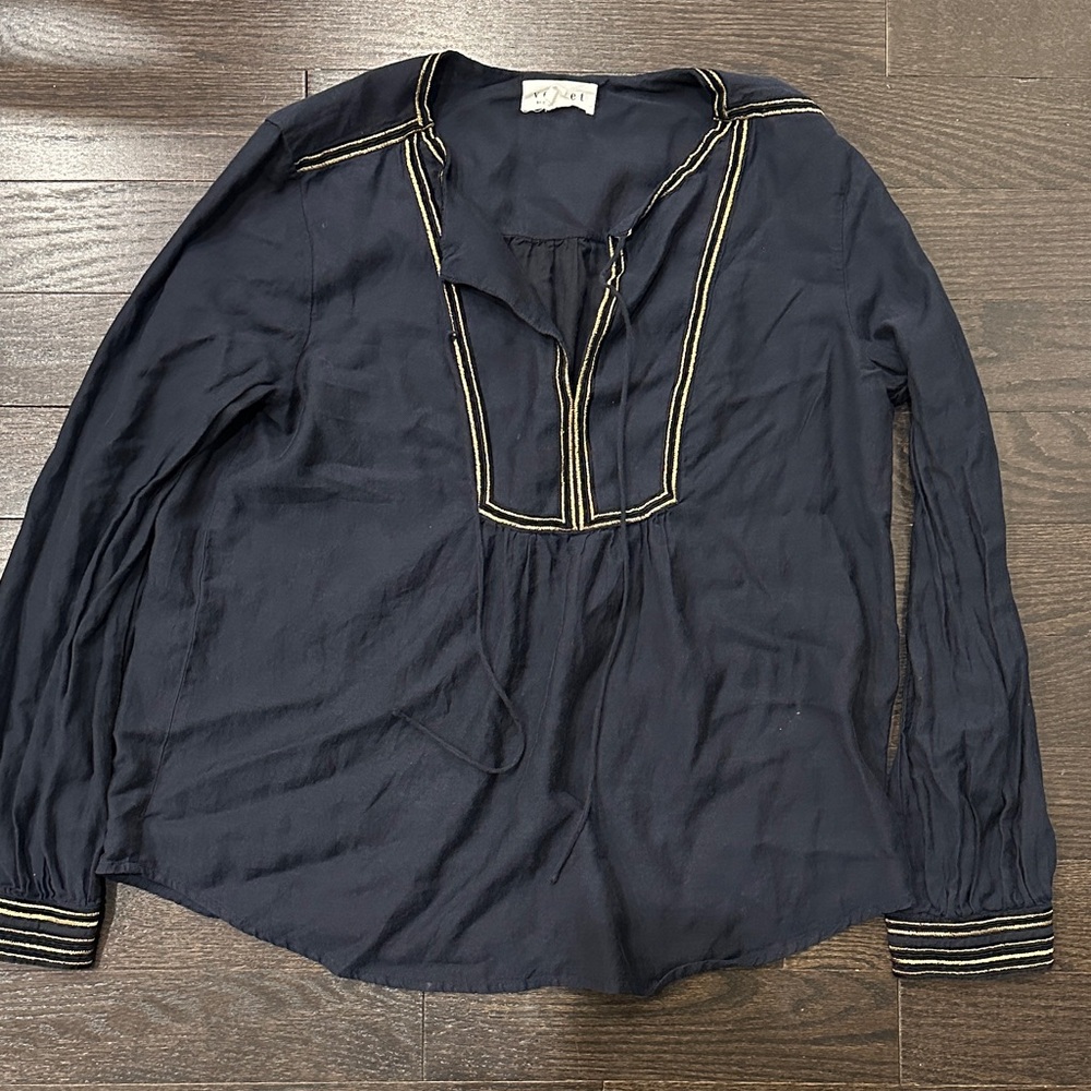 Velvet by Graham & Spencer Navy Blouse with Gold Accents